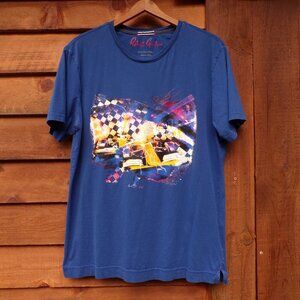 Robert Graham Men's Auto Racing Checkered Flag Blue Graphic T-Shirt Size Medium